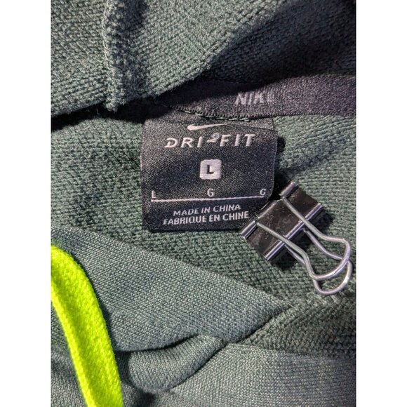 Nike Dri-Fit Hoodie Pullover Mens Large Green Neon Yellow Swoosh Front Pocket - Picture 9 of 13